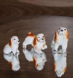 Cavalier King Charles Spaniel Puppy / Dog Figurine Vintage Bone China (Set of 3) - Picture 1 of 12