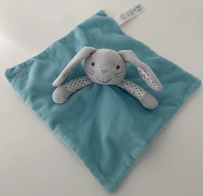 6399🌟EXCELLENT ÉTAT OBAIBI OKAIDI Doudou Lapin Plat Mouchoir Bleu Clair Blanc - Photo 1/4