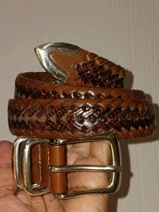 Cinturón de piel de vaca tejido Roundtree & Yorke, 2 tonos talla 34/85 - Imagen 1 de 11