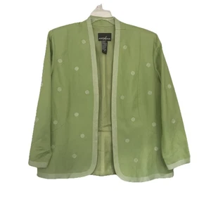 Blazer Chaqueta Abierta Positive Attitude Verde Lunares Mezcla Lino Talla 16 Largo Slvs - Imagen 1 de 15
