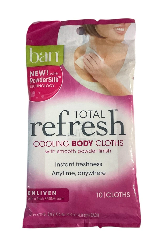 Ban Total Refresh ENLIVEN Cooling 10 Body Cloths Fresh Spring Scent Sealed NOS - Image 1 of 3
