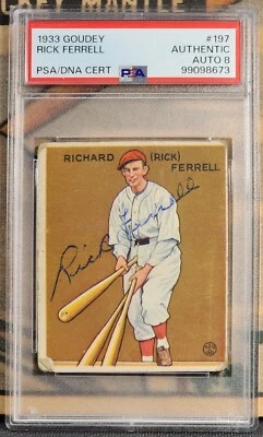 RICK FERRELL SIGNED 1933 Goudey Gum #197 PSA/DNA Authentic, 8 AUTO RED SOX HOF - Image 1 of 2