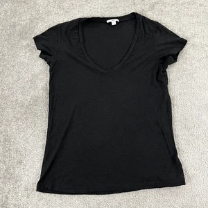 JAMES PERSE Shirt Womens Size 2 Black Standard Slub Tee Deep Scoop Neck S/S - Picture 1 of 10