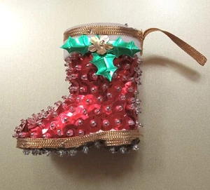 Stivaletto Babbo Natale paillettes spilla MCM vintage anni 50 ornamento natalizio - Foto 1 di 6