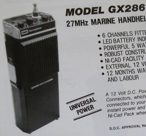 SALES&INFO SHEET-GME ELECTROPHONE GX286 HANDHELD 6CH HF MARINE RADIO TRANSCEIVER - Zdjęcie 1 z 9