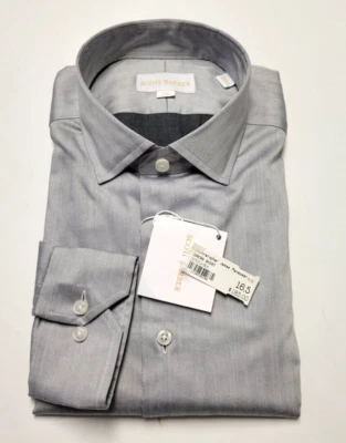 Nova Camisa Social SCOTT BARBER Herringbone Button 16.5 32/33 GRANDE L Prata $185 - Imagem 1 de 4