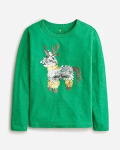 NWT J.Crew Crewcuts Sequin Reindeer Holiday Top Girl's Size L / 10-11 - Picture 1 of 1