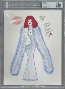 BLAZE STARR SIGNED 8.5x11 ORIGINAL ART SELF PORTRAIT + LIP PRINT BECKETT BAS - Picture 1 of 2