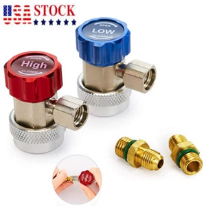 Pair R134a Adjustable Quick Coupler Adapter High/Low Side AC HVAC Conversion Set - Picture 1 of 6