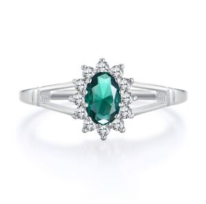 Ladies Sterling 925 Silver Emerald and White Sapphire Cluster Ring Sizes K to U