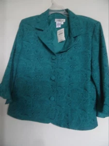NWT Coldwater Creek 12 Button Down Short Jacket Teal Jacquard $89 - Picture 1 of 4
