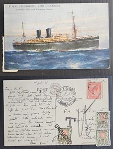 1936 Malta Taxed Postcard-S.S. Chitral 4 stamps cd Valletta-Zurich - Picture 1 of 3