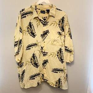 Camicia hawaiana puritana 3XL manica corta con bottoni foglia tropicale giallo viscosa - Foto 1 di 10