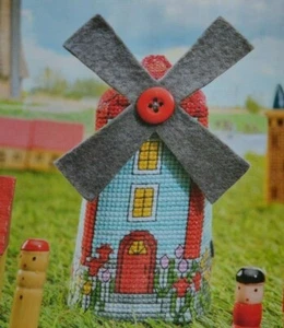 Fun 3D Dutch Windmill With Tulips Around Door Cross Stitch Chart - Picture 1 of 1