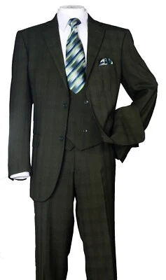 Men's Two button jacket with Vest ,Double Vents, Flat Front Pants ,Check 5702V6 - Image 1 of 4