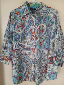 Camicia top blusa Chaps No Iron donna floreale paisley no ferro taglia 1X - Foto 1 di 3