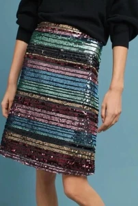 NWT ANTHROPOLOGIE SEQUINED SOIREE STRIPED SKIRT by MOULINETTE SOEURS Size 4 - Picture 1 of 10