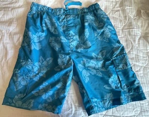 Sonoma Youth Teen Boys Kids Large 14 16 Blue Flowers Swim Trunks Cargo Shorts - Picture 1 of 5