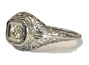 ANTIKER VINTAGE 18K WEISSGOLD FILIGRANER MINENSCHLIFF DIAMANT COCKTAIL RING GRÖSSE 5,75 - Bild 1 von 11