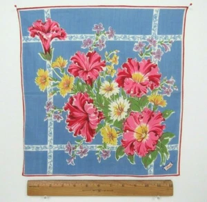 VTG 1940s 50s BURMEL NEW WITH TAG NEVER USED FLORAL HANDKERCHIEF 13 1/2" by 13" - Picture 1 of 11