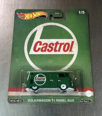 HOT WHEELS PREMIUM CASTROL VOLKSWAGEN T1 PANEL BUS 1/64 SCALE REALRIDERS TIRES - Image 1 of 4