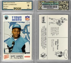 1989 Lions Police Barry Sanders RC #11 Graded FCGS 9 MINT (OC) Custom Case!!! - Picture 1 of 1