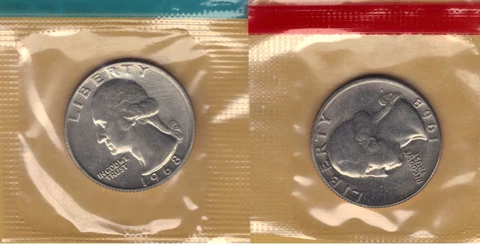 1968 P&D UNCIRCULATED WASHINGTON QUARTERS IN MINT CELLO (2 COINS) Cover
