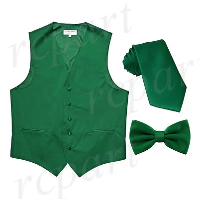 New Men's emerald green formal vest Tuxedo Waistcoat_necktie & bowtie set party - Image 1 of 4