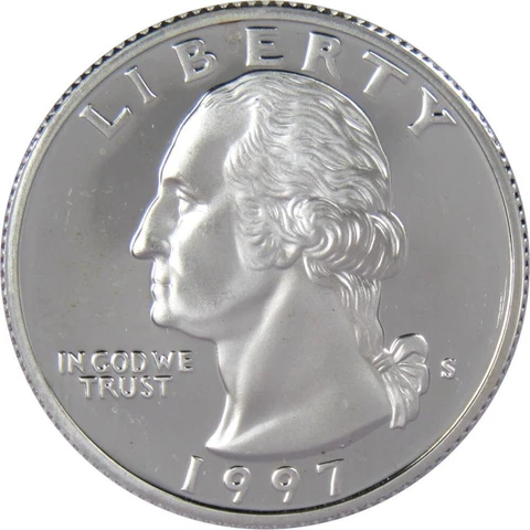 1997 S Washington Quarter Choice Proof 90% Silver 25c US Coin Collectible Cover