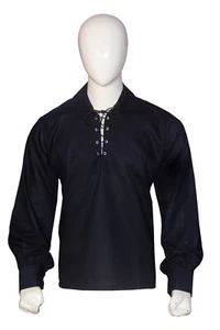 Men’s Scottish Jacobite Ghillie Kilt Highland Shirt Long Sleeve Lace Up Medieval - Picture 1 of 7