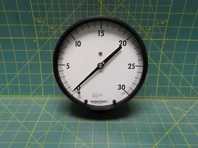 Ashcroft 6" Pressure Gauge 0-60 PSI 1/4" NPT Lower Connect *Missing Glass*  - Image 1 of 4