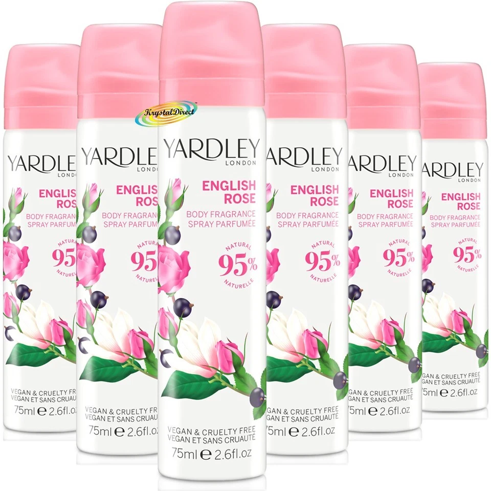 6x Yardley London ENGLISH ROSE Body Spray 75ml