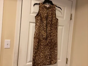 MICHAEL Michael Kors Animal Print Sleeveless Dress Women Sz 6 Brown 98% Cotton - Picture 1 of 4