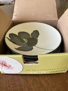 Noritake Colorwave Graphite Set Of 4 Floral Appetizer Flowers Iris Sunflower NIB - Picture 1 of 4