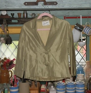 Vintage 1950s Roter Couture London Designer Satin Jacket, UK 10/12, Light Sage G - Picture 1 of 6
