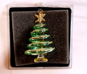 Vintage Christbaumschmuck handgesponnen Spirale Glas grün & gold - Bild 1 von 7