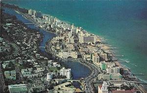 Postal cromada Florida vintage Miami Beach vista aérea fila hotelera antena - Imagen 1 de 2