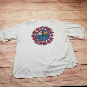 Vintage Peace Zeichen Rosen Hemd Herren XL weiß Knopfleiste Jersey Grafik 90er - Bild 1 von 14