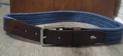 Vintage Lacoste Men’s Belt Woven Blue And Leather Silver Buckle Size 32 - Image 1 of 4