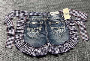Rock Revival Jean Shorts Apron Women’s Custom Made Ruffle Pockets Blue Denim - Picture 1 of 7