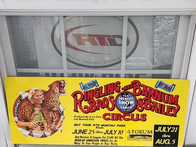 Rare Southern California Rapid Transit RTD Bus Barnum & Bailey Pass Sign Poster - Image 1 of 4