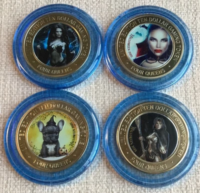 2025 FOUR QUEENS $10 Silver Strikes BLUE Caps (4) HALLOWEEN Limited Edition Set - Image 1 of 4