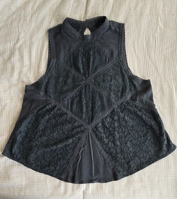 American Eagle Mujer LG Gris Encaje Cuello Alto Acampanado Bebé Muñeca Boho Y2K Festival  Foto 1 de 4