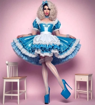 Vestido de Mucama Azul Punk Anime Con Delantal Manga Corta Juegos con disfraces Baile de graduación Vestido en Niveles Foto 1 de 4