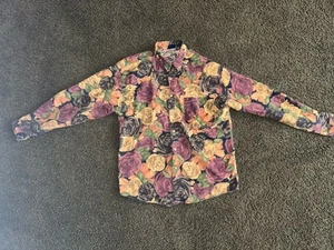 Vintage 70s 80s Floral All Over Print Roses Button Shirt Men's Medium M Made USA - Picture 1 of 4
