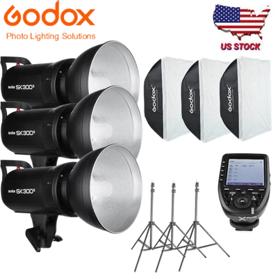US 3Pcs Godox SK300II Studio Flash Strobe 2.4G Speedlite Flash+XPro-N Trigger - Image 1 of 4