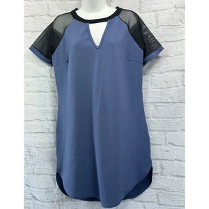 Abito a tubino blu Select nero maglia spalle manica corta collo buco della serratura taglia 16 - Foto 1 di 10