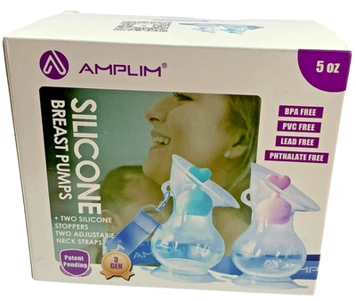 Amplim Manual Breast Pump, Gen 3 Food Grade Silicone Milk Collector Blue &Purple - Image 1 of 4