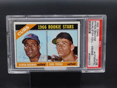 Byron Browne Signed 1966 Topps Baseball Card #139 Rookie Stars Cubs PSA DNA - Image 1 of 2