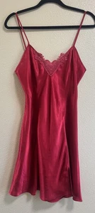 Vintage Y2K 90s Size Small Babydoll Red Heart Crochet Satin Slip Mini Dress - Picture 1 of 9